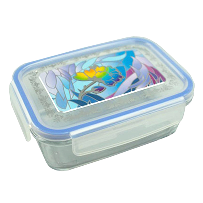 Komax Bioglass Square Air & Water Tight Food Storage Container 380ml (11.8  fl.oz.) with decorative pink lid - GetStorganized