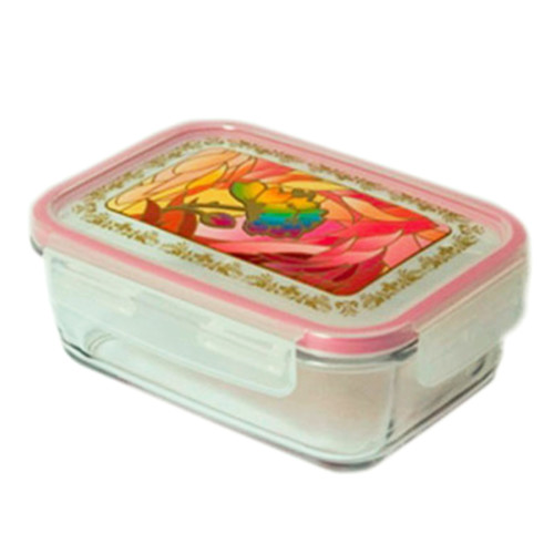 Komax Bioglass Square Air & Water Tight Food Storage Container 380ml (11.8  fl.oz.) with decorative pink lid - GetStorganized